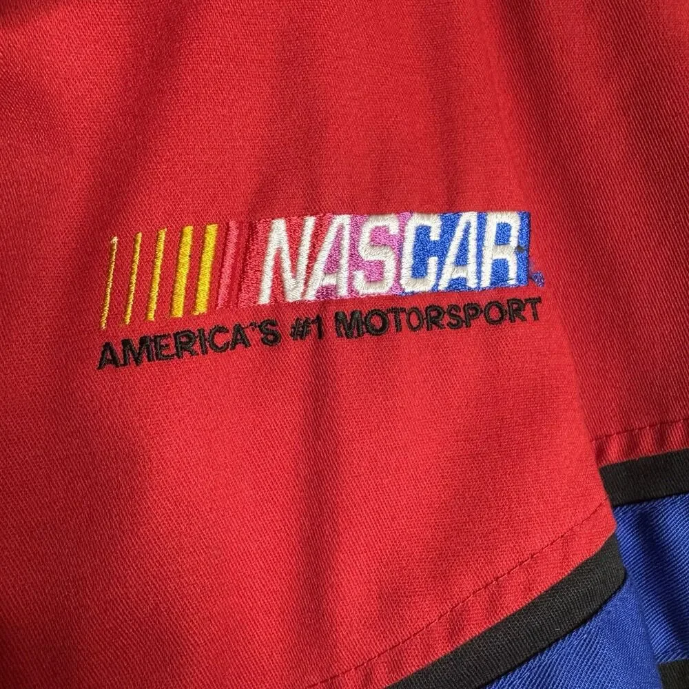 Vintage 90s NASCAR Color Block Jacket Red Black Blue‎ Yellow Full Zip Mens XL